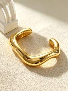 3/1pc Vintage Elegant Old Money Style Golden Geometric Twisted Wide Cuff Bracelet Set, CCB Casual Open Design, Suitable For Women's Daily Wear - Yellow Gold - View 6