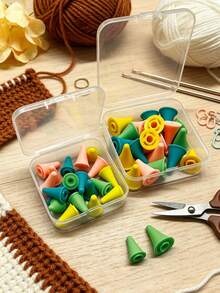 20 pcs Pelindung Ujung Jarum Rajut Silikon Cerah Warna Campuran Hijau Kuning Biru Pink dengan Kotak Penyimpanan Ringkas, Desain Anti Selip Mengunci Jahitan dengan Aman, Cocok untuk Rajutan Jarum Lurus dan Pengrajin yang Sering Bepergian - Sweater dan topi - View 1