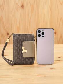 Women's Vintage Straw-Woven Texture PU Short Multi-Function Wallet, Large Capacity Card Holder With Exquisite Metal Flower Logo, Casual Wristlet Bag Suitable For Various Occasions - Multicolor - View 11