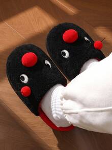 Women's Black Little Red Mouse Plush Slippers, Soft Unisex Flat Indoor Bedroom Slippers - Black - View 11