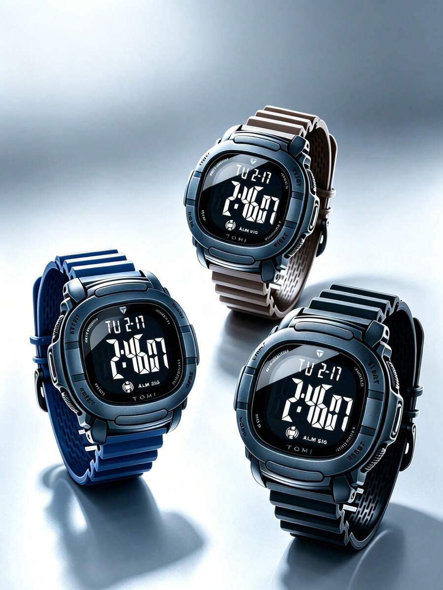 TOMI Men's Electronic Watch Square Digital LCD Display Dial Silicone Sports Strap Outdoor Multi-Function Men's Watch Multiple Colors Available Daily Wear Holiday Gift - one-size - View 1
