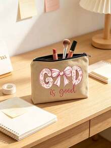 Cosmetic Bag, God Is Good Coquette Bow Floral Print Makeup Pouch, Canvas Zipper Toiletry Bag, Portable Travel Storage Pouch, Women Gift For Holiday Party Daily Use - Multicolor - View 3