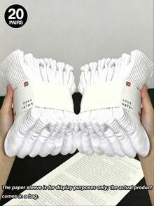 1/5/10/20 Pairs Men's Pure White Minimalist Socks, Moisture-Wicking Breathable, Daily Wear Running Sports Mid-Calf Socks, Couple Socks, Suitable For All Seasons - White - View 8