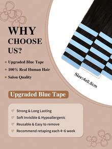Yilite 18 Inch 10Pcs Natural Black 1B Color Tape In Hair Extensions Human Hair Straight Soft Human Hair Tape In Extensions Skin Weft Tape Ins Extensions For Women - S1B - View 6