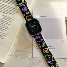 1pc Colorful Ghost Pattern Silicone Watch Band, Compatible With Apple Watch 38mm 40mm 41mm 42mm 44mm 45mm 46mm 49mm, Fashionable Soft Comfortable Strap, Suitable For Apple Watch Ultra 2 S12 S11 S10 SE 9 8 7 SE 6 5 4 3 2 1, Halloween Costume Matching Unisex Replacement Band - Multicolor - View 3