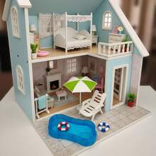 Tiny Beach Pool Lounge Set, Miniature Swim Ring Chair Ornament, Aesthetic Room Decor Desktop Display, Micro Scene Home Shelf Decoration Accent - Multicolor - View 3