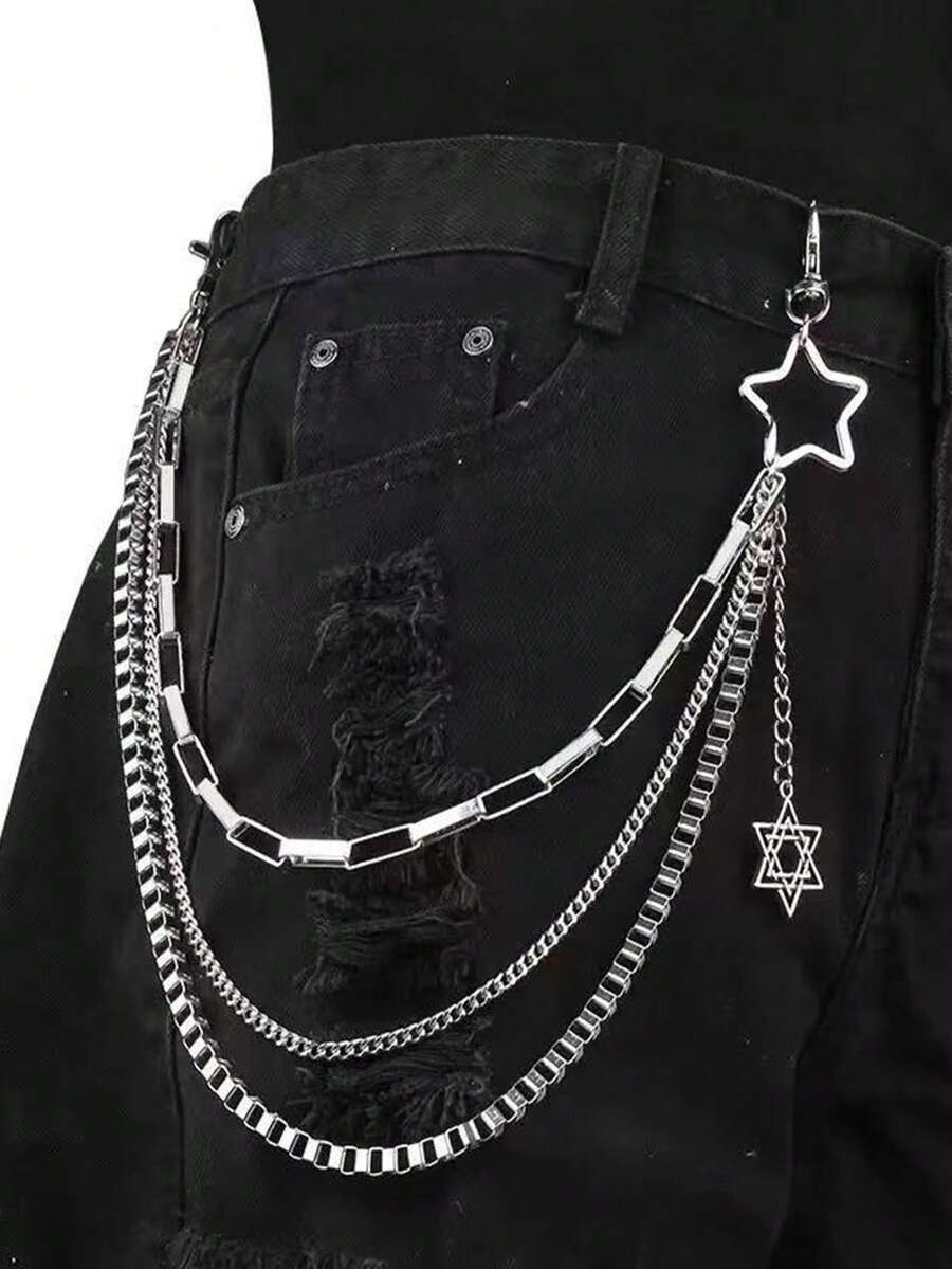 1PC Y2K Gothic Style Multi-Layer Pant Chain Hollow Pentagram & Hexagram ...