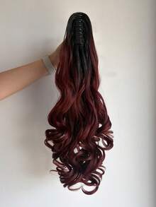 24 Inch Long Body Wave Heat Resistant Synthetic Ponytail Hair Scrunchie For Women, Daily Use, Summer Vacation Style & Valentine's Day Outfit Inspo - Burgundy - View 5