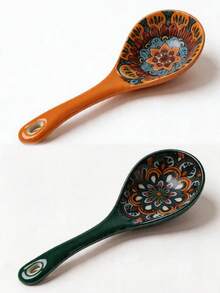 1/2pcs Bohemian Style Large Long Handle Ceramic Soup Spoon, Rice Spoon, Noodle Spoon, Dessert Spoon, Underglaze Color, Large Capacity, Easy To Clean, Durable, Suitable For Home Daily Use, Restaurant - View 20