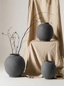 Large White Vase - 5.7 Inch Rustic Style Vase, Suitable For Home Decor, Minimalist Tall Vase, Can Be Used For Living Room, Dining Table, Bathroom, Holiday And Wedding (Black) - A - View 3