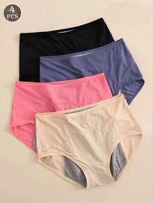 4pcs Plus Size Women's Solid Color Comfortable Panties - Multicolor - View 1