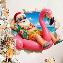 1pc Santa Relaxing On Flamingo Float Wall Break Wall Sticker Self-Adhesive Waterproof Removable Vinyl For Living Room Kitchen Window Glass Door And Holiday Home Decor With Colorful Printed Artwork Smooth Surface Easy Peel And Stick Design - A - View 8