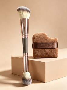 1pc/2pcs Dual‑Ended Makeup Brush With Powder Puff Set, Soft Synthetic Bristles Blush Contour Highlighter Brush, Portable Cosmetic Tool For Daily Makeup - Multicolor - View 8