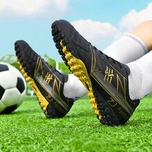Football Shoes With Studs Design, Upper Featuring Multiple Color Combinations With Vibrant Prints, Sole With Evenly Distributed Studs Suitable For Natural Grass Or Artificial Turf Football Matches Or Training - Black Gold - View 2