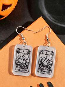 1 Pair Transparent Lovers Tarot Card Skeleton 2D Flat Acrylic Pendant Earrings, Women's Halloween Party Decoration, No Packaging Box - Skull - View 3