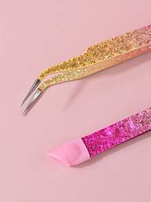 1pc Multifunctional Dual-Head Nail Tweezers With Silicone Pressing Rod For Picking Up Nail Stickers And Embossing - Multicolor - View 4