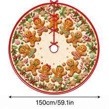 1pc Cute Gingerbread Man Pattern Christmas Tree Skirt, Elegant Color Holiday Decoration, 5 Sizes, Unisex Holiday Gift, Suitable For Home And Party Christmas Decor - Cute Gingerbread Man - View 13