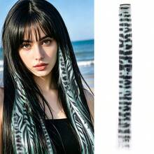 45cm/18" Feather Hair Extension Clip-In Hidden Hairpiece, Gothic Style Black Striped Texture, Multi-Color Festive, Suitable For Beginners, Natural Looking Synthetic Fiber For Christmas, Carnival, Role Play, Party, Birthday - Multicolor - View 25