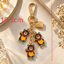 1pc/2pcs Unisex Alloy Oil Drop Brown Cute Bear Animal Pendant Heart LOVE YOU Accessory Keychain Couple Friend Bestie Pendant Adorable Bag Charm - Multicolor - View 4