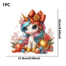 1件/2件/3件裝聖誕獨角獸圖案熱轉印貼紙，適用於DIY T恤、牛仔褲、枕頭、背包、帽子和沙發套，防水耐褪色耐用可水洗塑膠貼紙，趣味圖案布料裝飾衣物點綴手工愛好者 - 多色 - 查看 11