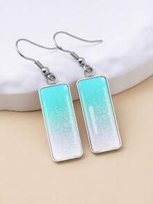 YUJUGLOW 1 Pasang Anting Panjang Batang Stainless Steel 316 dengan Pola Riak Air Gradien Warna Garam Laut yang Menawan untuk Musim Panas, Cocok untuk Pemakaian Sehari-hari Wanita - Mint Blue - View 6