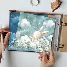 24 ورقة 6*6 بوصة ورق ألبوم أزرق بألوان مائية أرنب وفيل، ورق دفتر بنسيج زهري وريش طازج، مناسب للكولاج والأوريغامي ومواد ألبوم الصور، ورق DIY، دفتر ملاحظات، بطاقات تهنئة، تغليف هدايا وديكور المنزل - مربع - مشاهدة 2