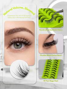 10 Pairs Fluffy Cat Eye False Eyelashes D Curl Thin Black Band Soft Synthetic Lightweight Reusable Volume Look For Daily Party, Strip Lashes Eyelash Extensions For Women - Black - View 2
