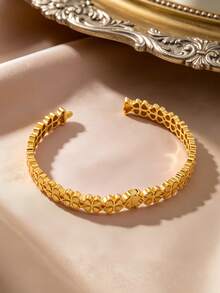 Letingsha Women's Vintage Gold Plated Textured Open Cuff Bracelet, Fashionable Daily Layering & Premium Jewelry Gift - Gold - View 6