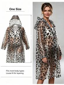 Leopard Print Transparent Hooded Raincoat, Long Length Design Covers Full Body, Effectively Resists Heavy Rain. Leopard Print Design Breaks Traditional Raincoat Dullness, Combines Practicality And Fashion. Built-In Hood Design, Comprehensive Protection, Semi-Transparent Material Lightweight And Not Heavy. Excellent Waterproof Performance Of Fabric, Suitable For Daily Commute, Outdoor Walks, Short Trips - Multi-color - View 11