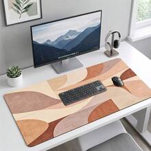 Beige And Brown Minimalist Pattern Extra Long Gaming Mouse Pad And Desk Mat Set, Non-Slip Durable Rubber Base, Smooth Surface, Suitable For Computer Laptop Office Home, Abstract Art Decor, Back To School Supplies - A - View 7