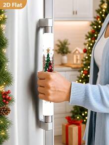 1/2Pcs Christmas Fridge Handle Covers, Christmas Tree & "Merry Christmas" Pattern, With Hook And Loop Fastener, Suitable For Refrigerator, Oven, Microwave, Dishwasher, Christmas Kitchen Decoration - View 4