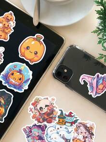 Bộ 50 miếng nhãn dán phong cách anime Halloween, hình ma bí ngô phù thủy dễ thương, phù hợp để trang trí sổ tay, scrapbook, bình nước, phụ kiện tiệc Halloween rùng rợn - Nhiều màu - Xem 5