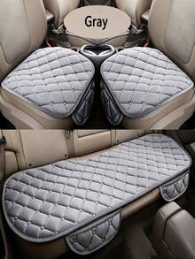 3pcs/Set Car Seat Covers, Front & Rear Row Flocked Fabric Seat Pads, Anti-Slip Winter Car Protection Pads, Warm Universal Fit For Truck, SUV, Van - Black - View 2