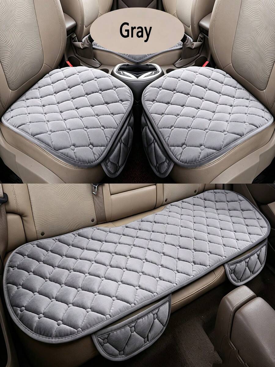 3pcs/Set Car Seat Covers, Front & Rear Row Flocked Fabric Seat Pads, Anti-Slip Winter Car Protection Pads, Warm Universal Fit For Truck, SUV, Van