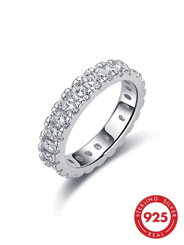 S925 純銀莫桑鑽戒指 全圈設計 多尺寸可選 中性經典可疊戴時尚手指戒 - 彩色 - 查看 14