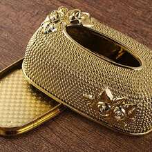 1pc Gold European Court Rose Embossed Dining Table Tissue Storage Box Bohemian Style Living Room Kitchen Bathroom Romantic Decorative Tissue Box Ornament, Suitable For Clubs, Restaurants, Hotels, Tea Houses, Parties, Dormitories, Cafeterias, Bars - Gold - View 3