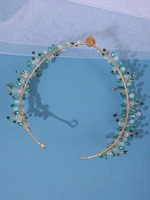 綠色珍珠藤蔓－婚禮、單身派對、新娘髮飾、花卉髮飾、女士髮箍、婚禮裝飾、婚禮寬邊帽 - 綠色 - 查看 8
