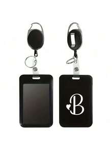 Black Anti-Theft Card Holder With Black Retractable Clip, Artistic Heart Letter A-Z, Thumb Slot Hard Plastic Card Protector, Expandable ID Holder, Medical Insurance Card Protector, Waterproof Medical/Bank/Social Security Card Protector, Bus Card Holder, Meal Card Holder - Multicolor - View 31