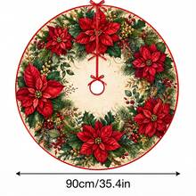 1件紅色一品紅聖誕花紋聖誕樹裙，優雅配色節日裝飾，5種尺寸，中性節日禮物，適合居家與派對聖誕家居裝飾 - 紅色一品紅聖誕花 - 查看 13