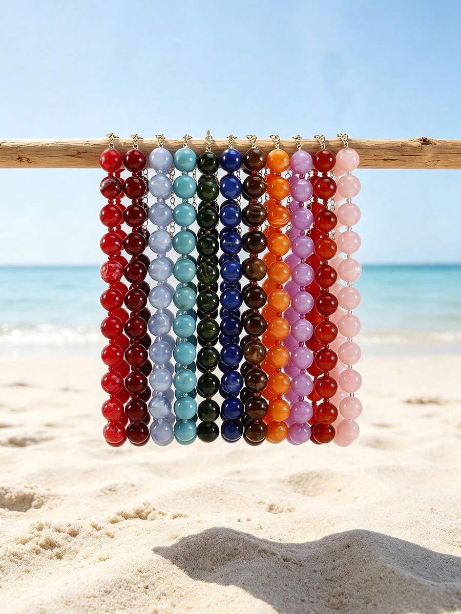 1pc European & American Bohemian Acrylic Geometric Round Bead Cloud Dual-Color Beaded Necklace, Women's Holiday Gift, Daily Wear - Handmade Cloud Acrylic Beaded Necklace - View 1