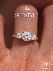 1pc Flower Rhinestone Ring, Exquisite Jewelry Gift For Women, Suitable For Dating - Three Diamonds - View 3