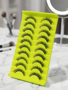 10 Pairs Fluffy Cat Eye False Eyelashes D Curl Thin Black Band Soft Synthetic Lightweight Reusable Volume Look For Daily Party, Strip Lashes Eyelash Extensions For Women - Black - View 6
