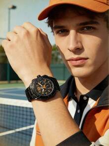 Orient Chronograph Watch, FTV000 Series Premium Analog Dial With Large Date Display, High-Quality Black Leather Strap Skin-Friendly, Professional Racing Business Social Men's Watch - Black - View 1