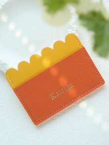 1pc Custom Name Duotone Scallop Card Case Customized Initals Credit Card Holder With A Fun Scalloped Shape Personalized Slim ID Card Wallet - Pastel - View 13
