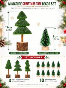 13Pcs Mini Christmas Tree, Tabletop Christmas Tree With Wooden Bases Artificial Mini Tree With 2 Sizes Christmas Table Decor Bottle Brush Trees For Christmas Decorations (Green Snow) - Multicolor - View 2
