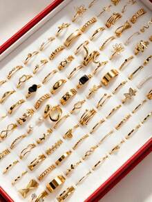 22/49pcs/Set Fashion Elegant Exquisite Flower Butterfly Heart Shaped Rings, Unisex, Romantic Date Gift, Daily Wear Jewelry Accessories - Fashionable Gold Toe Ring - View 6