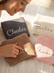 Customized Embroidered Text Baby Blanket: Customized Name, Embroidered Letters, Personalized Embroidered Blanket, Soft And Breathable Knitted Fabric, Blanket, Comfortable Gift, Creative Birthday Gift - Multicolor - View 10
