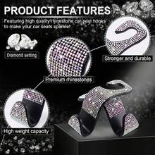 4/2/1pcs Car Seat Headrest Hooks Shiny Crystal Headrest Hook, Car Rear Seat Hook Back Row Hook For Wallet Handbag Clothing Grocery Bag Red - A - View 4
