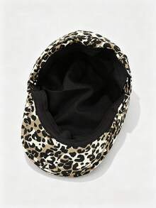 Women Leopard Print Newboy Flat Cap, Adjustable Side Buckle Twill Fabric Hat, Vintage Casual Street Y2K Style Accessory - Multicolor - View 4