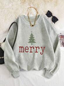 Plus Size Women's Daily Christmas Tree Prints Round Neck Long Sleeve Casual Spring/Fall/Winter Hoodie Outfits For Women Tops For Women - Light Grey - View 4